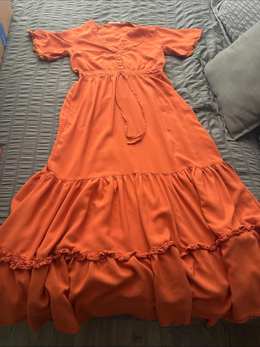 Orange Ruffle Hem Maxi Dress
